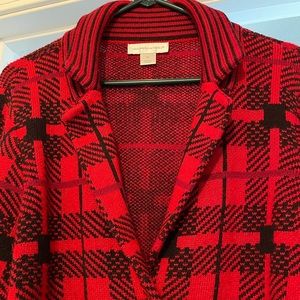 SOLD!! Christopher & Banks Sweater Blazer - Red/black patterned